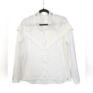 Yerse gauzy  cotton button down shirt  embroidered cotton  lace accent